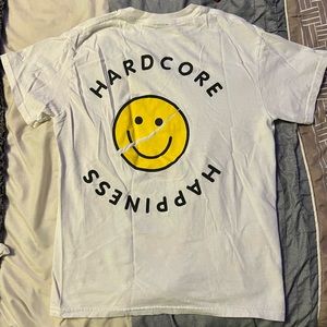 White hardcore happiness smiley face T-shirt